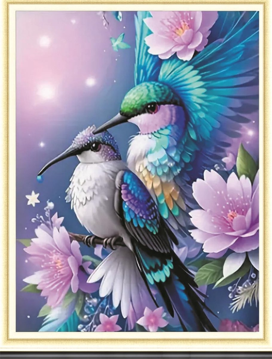 Cross Stitch Set met Draad, Voorafgedrukt Borduurpakket met Vogel en Bloem Motief, Inclusief Accessoires (36 x 46 cm)