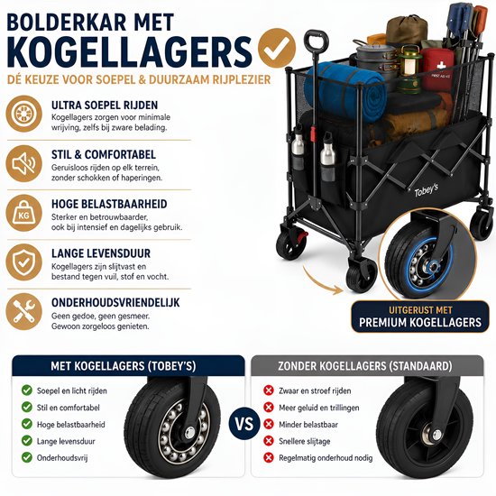 Tobey's Bolderkar - 235L - Verlengbaar XL - 120 KG Draagkracht - Meesturende Afneembare Wielen - Bolderwagen Opvouwbaar - Zwart van Merkloos — afbeelding 2