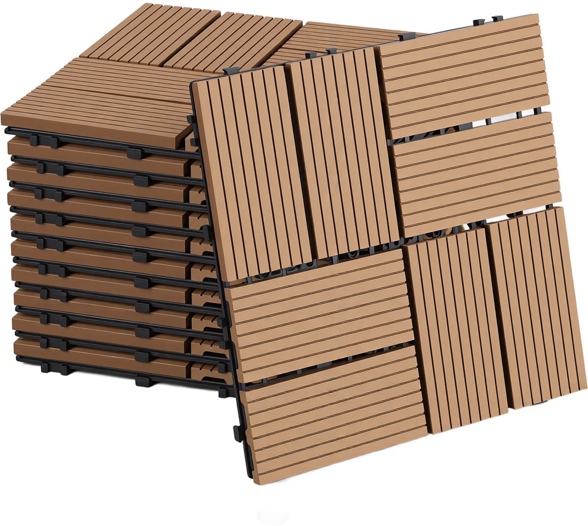WPC Vlondertegels 30x30 cm - Teak - 44 stuks/4 m² - Waterbestendige Tuintegels