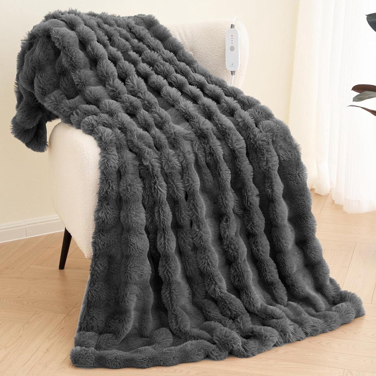 Elektrische Deken - Verwarmde Plaid - Gezellig Warm Blijven - Zacht Konijnenfleece - 150x200cm - Donkergrijs