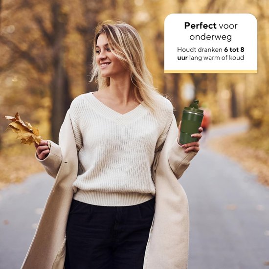 Roestvrijstalen Mok - To Go Beker - Warme Dranken - Lekvrije Dop - 380 ml - Groen — afbeelding 3