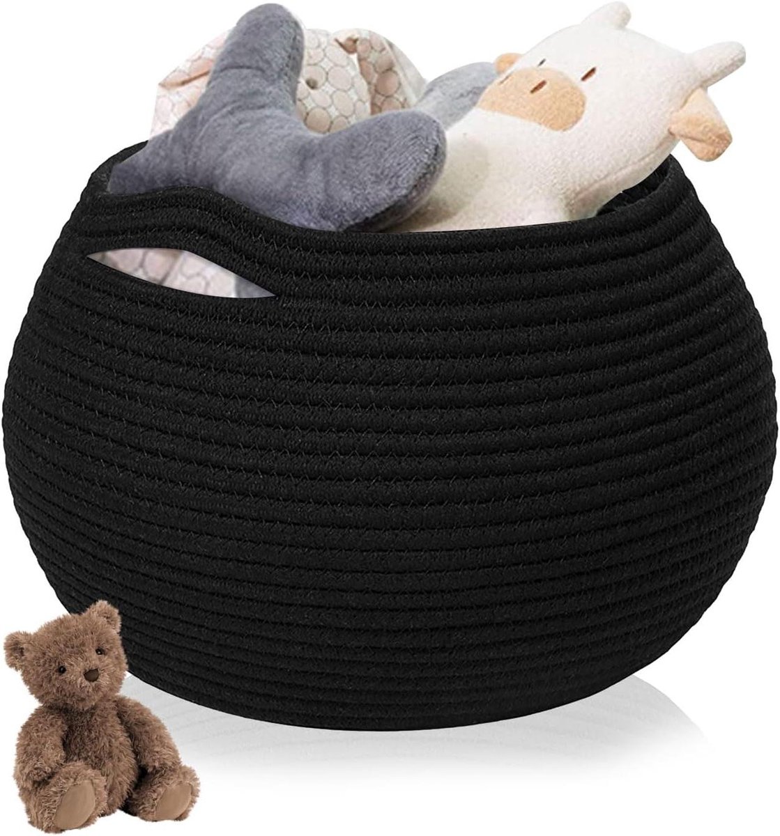 Gevlochten Mand - Opbergmand Katoen - Woonkamer Decoratie - Handgeweven Macramé - 30 x 14 cm - Zwarte Cirkel
