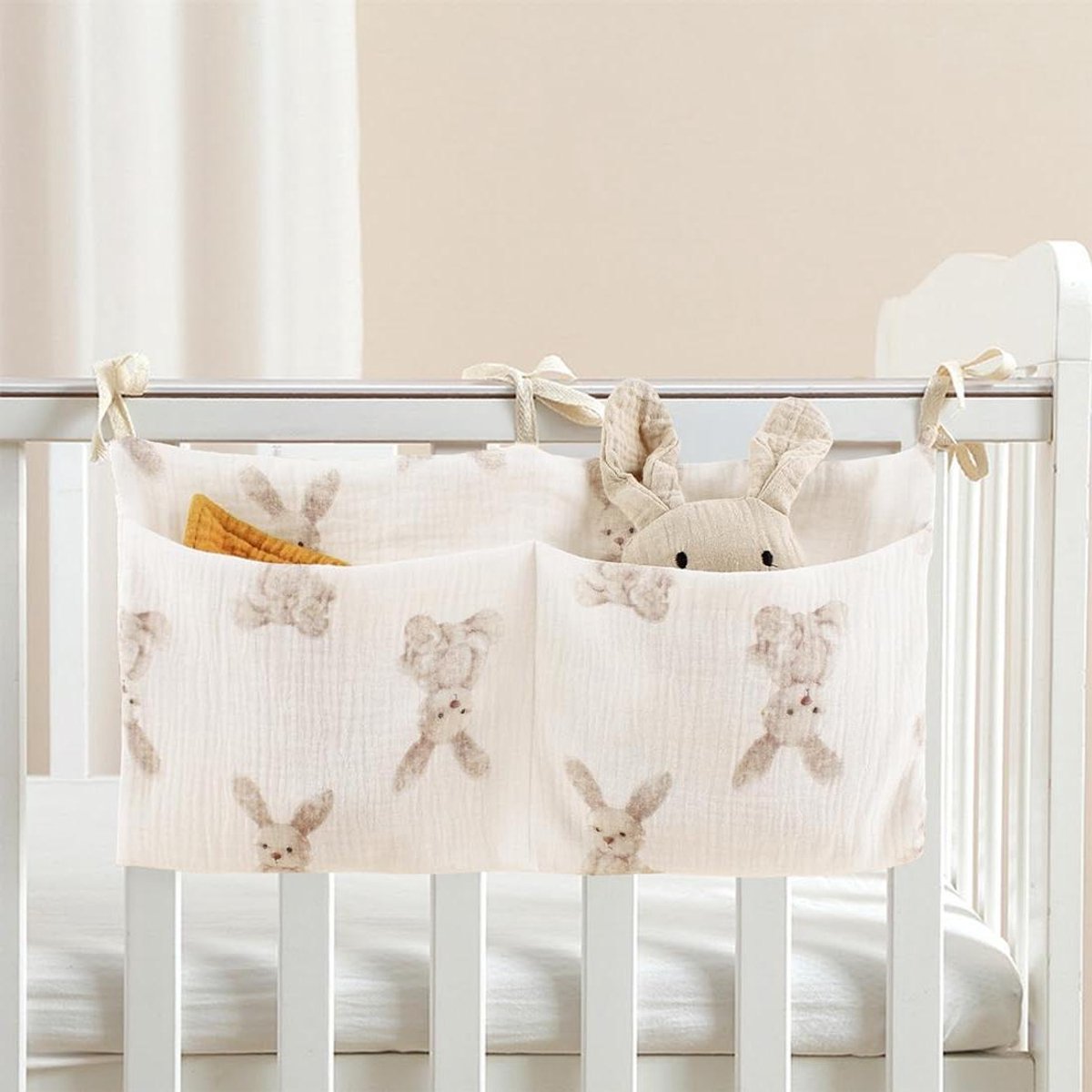 Babybed Organizer - Bedtas Speelgoedtas - Babykamer Opbergen - Dubbele Vakken - 185 cm - Grijs
