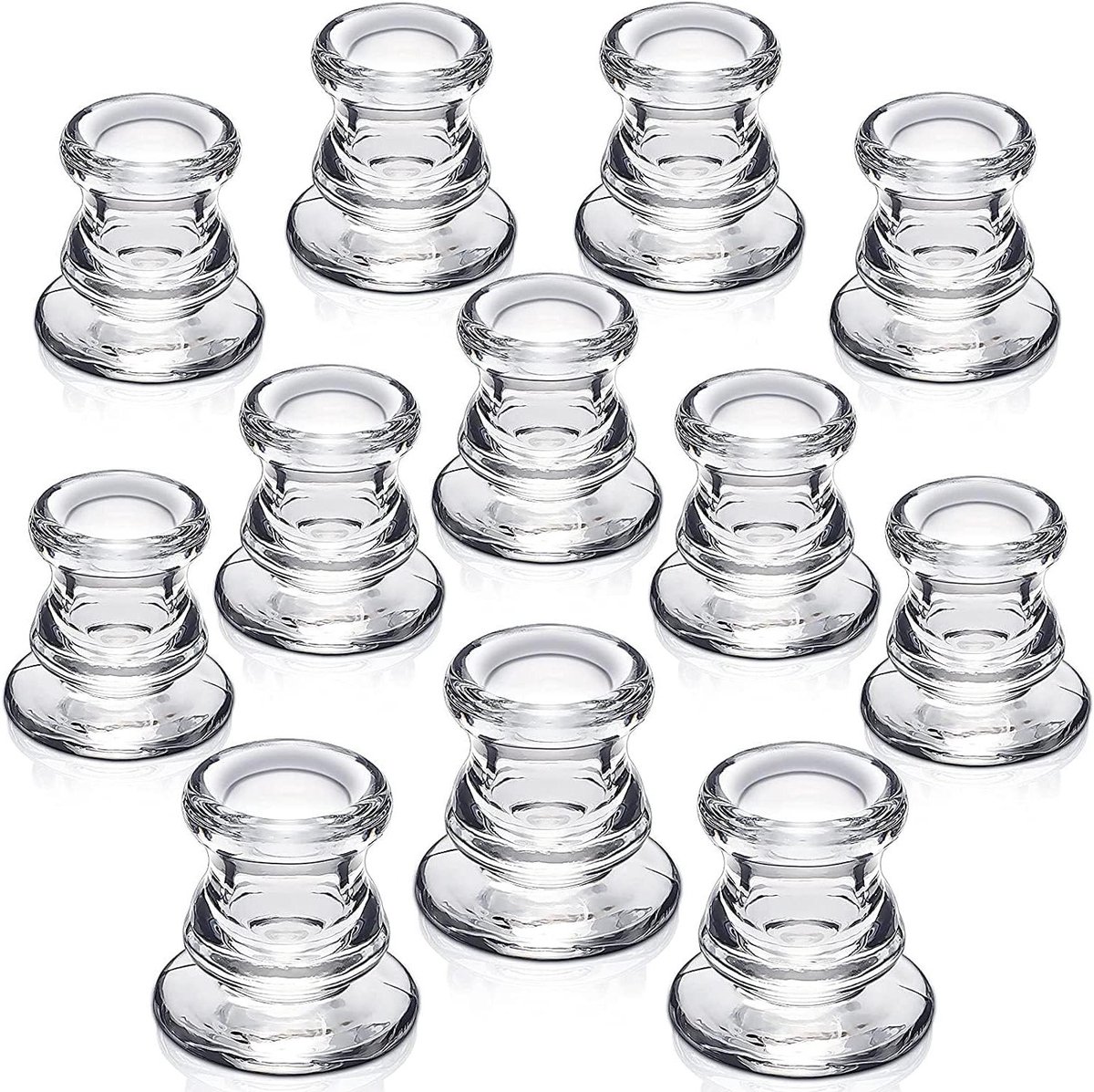Glas Kaars Houders - Decoratieve Kandelaars - Feestelijke Decoratie - Set van Twaalf - 1 Inch Diameter - Helder