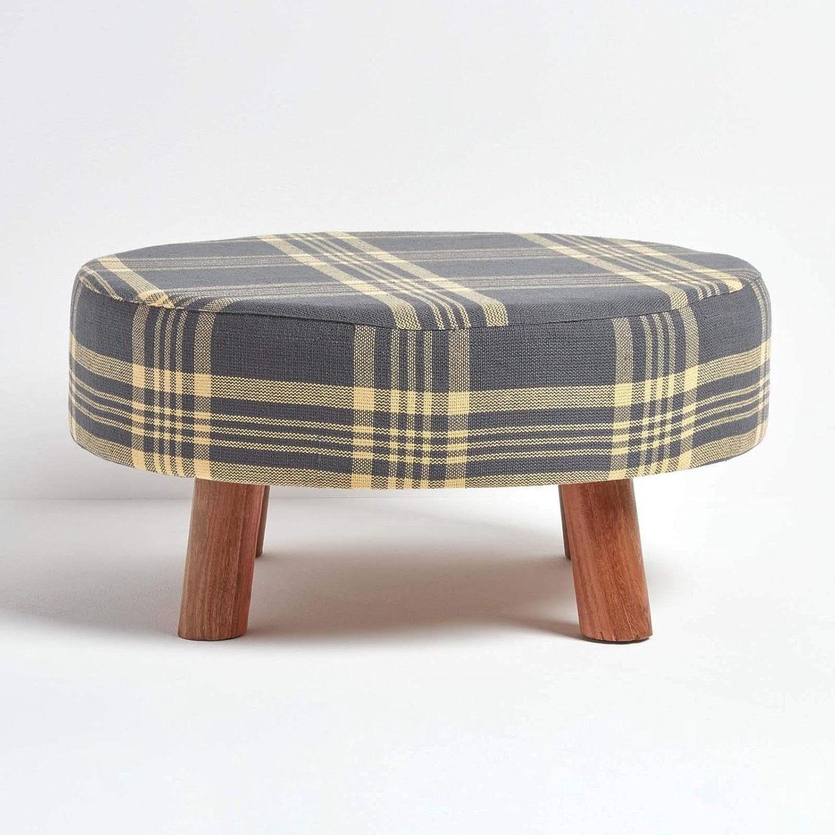 Ronde Voetenbank - Poef Hocker - Ontspannen Zitten - Modern Tartan Design - 62 x 62 x 30 cm