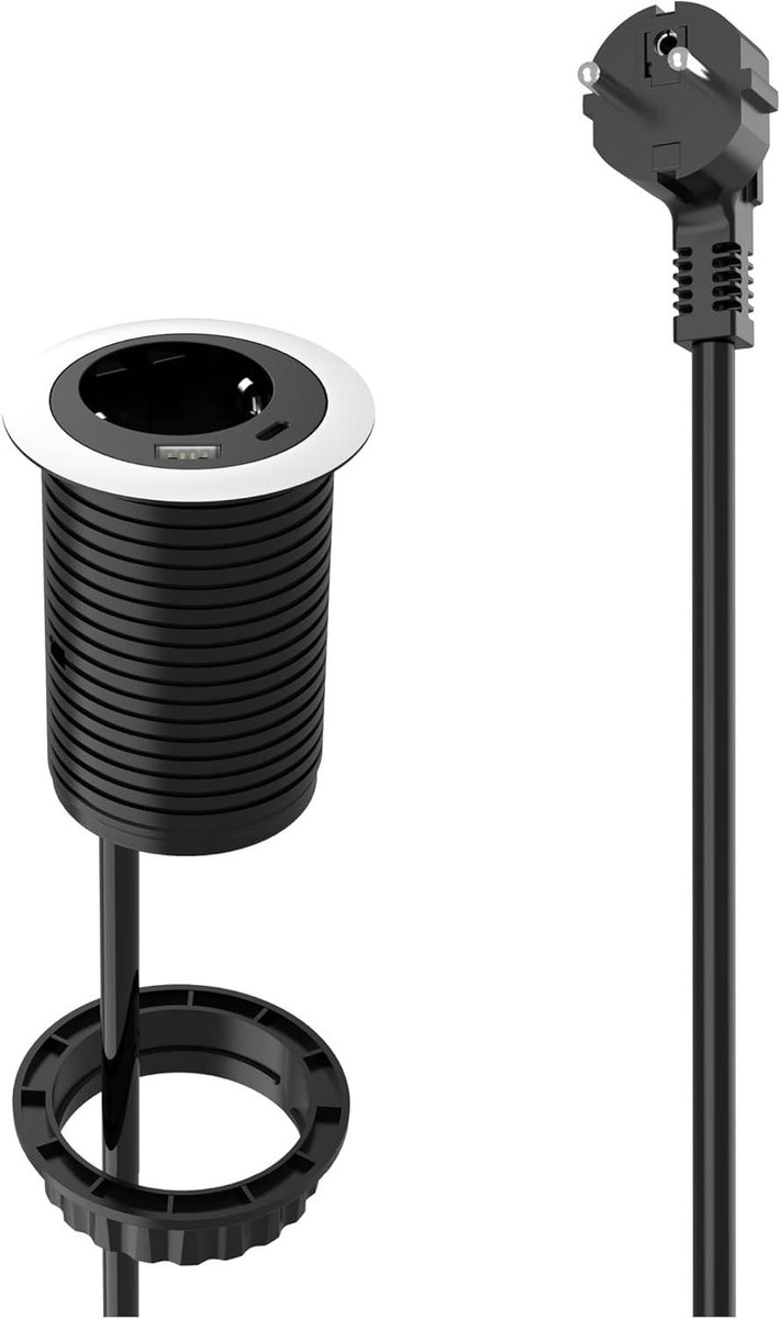 Inbouw Stopcontact - Bureau Socket - Werkplek Organiseren - Met USB-A C - 60 mm Diameter - Zwart