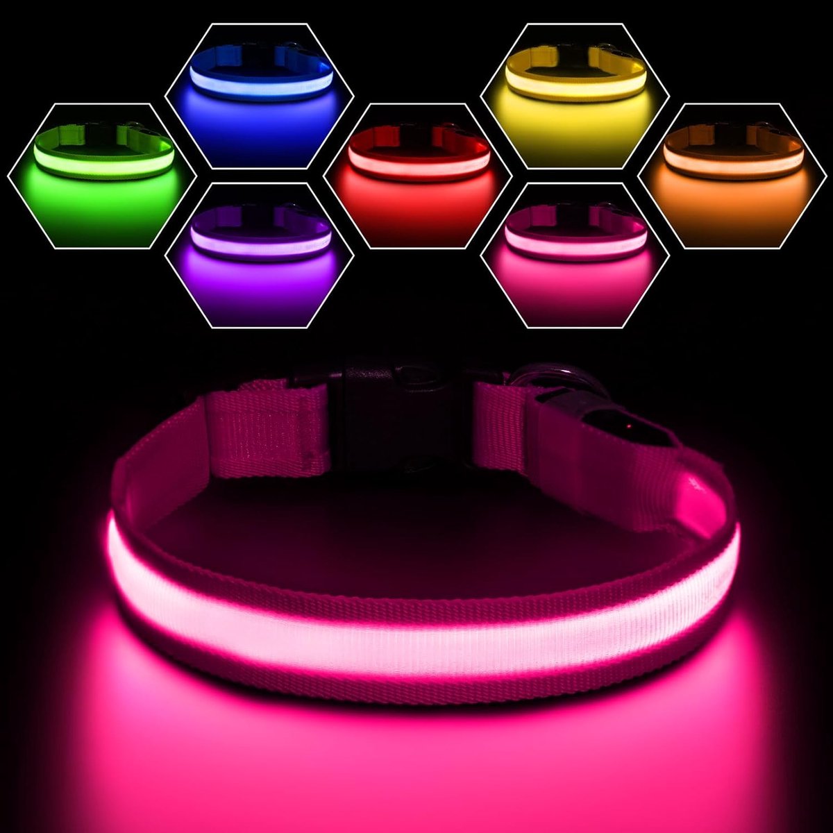 SnelShoppen - LED Hondenhalsband Oplaadbaar, Flitsende LED Hondenkraag 7 Kleuren Waterproof, Maat M, Roze, 8 Modus voor Kleine, Middelgrote en Grote H