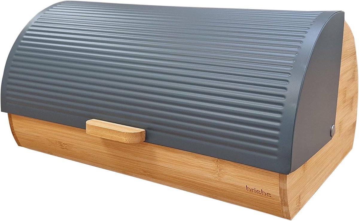 SnelShoppen - Nordic Brooddoos van Bamboe met Glijdend Deksel - Houten Broodopberger voor Brood, Croissants en Sandwiches - Scandinavisch Design - Gri