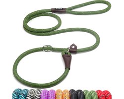 Thijox - Fida Slip Rope Dog Lead 1,8 m | One-Size-Fits-All Slip-On Leash | Duurzaam, Weerbestendig Klamers Touw met Reflecterende Stiksels - Groen