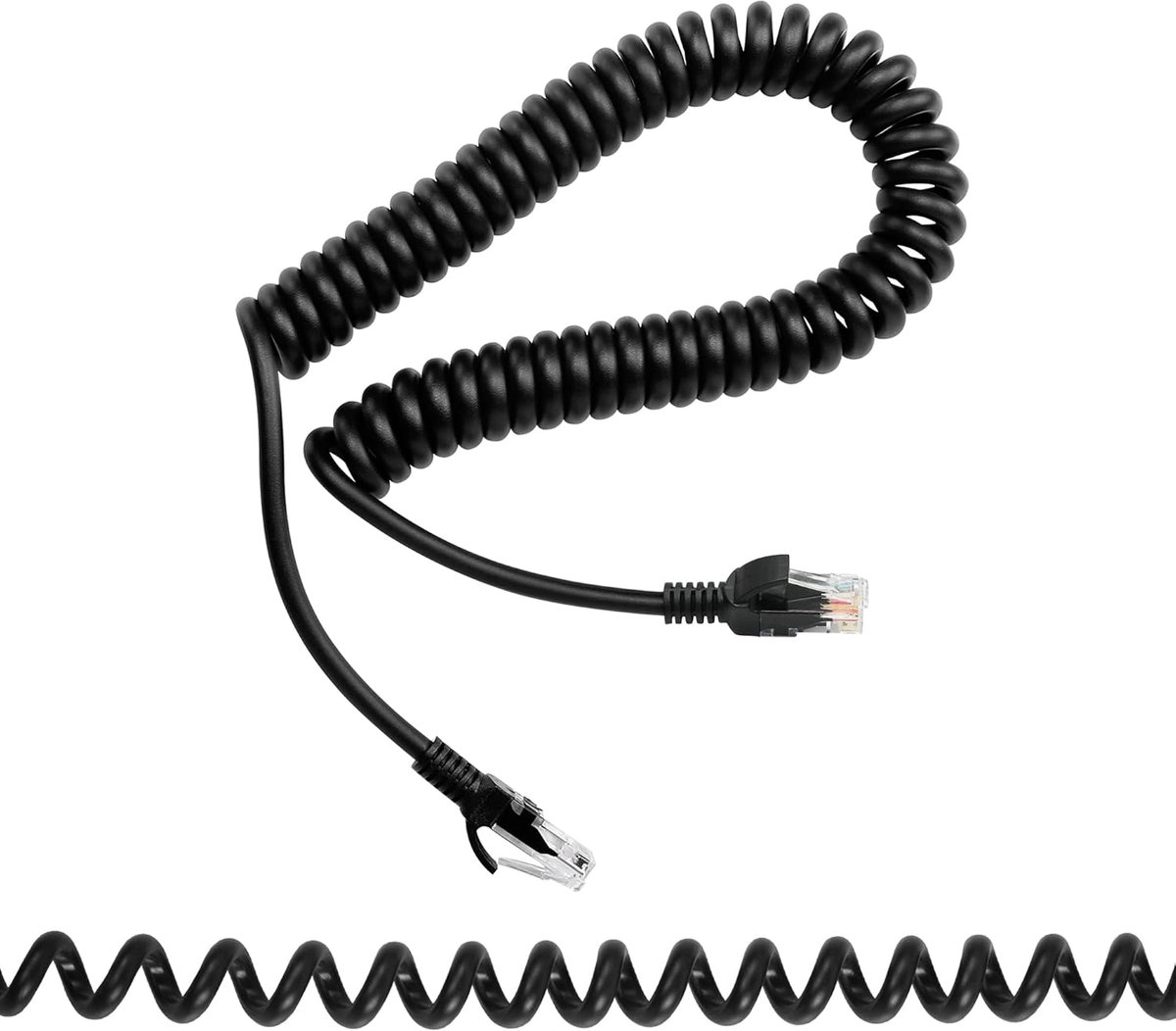 Thijox - Cat6 High Speed Ethernet-kabel Intrekbare RJ45 Spiraalkabel voor Laptops, Desktops, Routers - 4,92 ft - 1000 Mbps, 100MHz Bandbreedte, Puur K