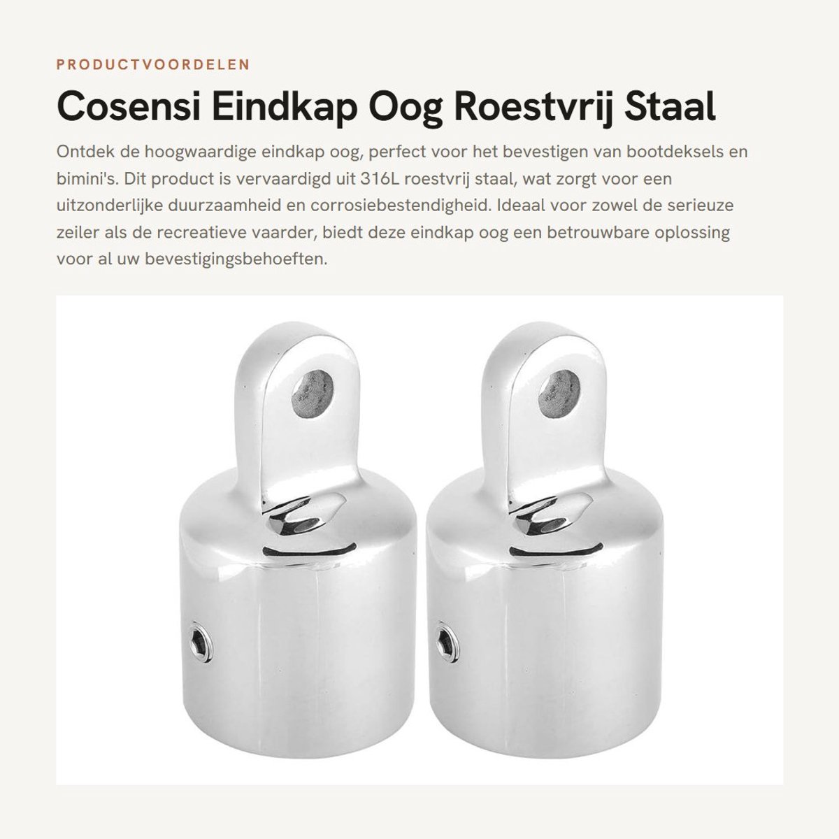 Dailygoods- Eindkap Roestvrij Staal 316L - Duurzaam - Corrosiebestendig - Eenvoudig te Installeren - Voor Bimini - 22 mm/25 mm - 2 Stuks - Oogkoppeling
