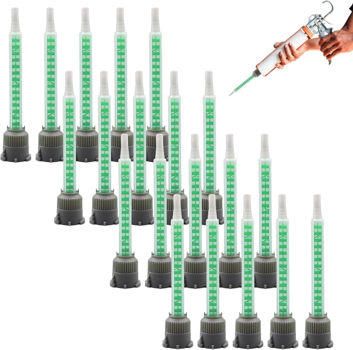 20 Stuks Mengtubes voor Epoxy en Siliconen – 1,5 mm Twist Lock – Herbruikbare Spiralmixer voor 2K Lijm en Kittoepassingen