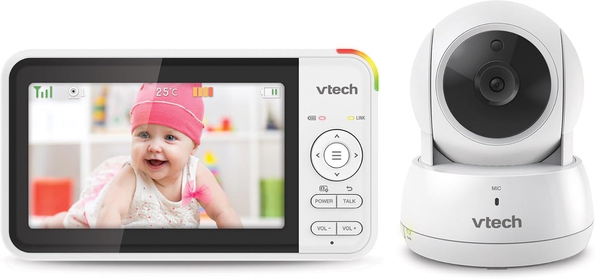 Thijox - Video-babyfoon met camera, 5 inch lcd-display, 31 uur batterijduur, nachtzicht, pan-tilt zoom, slaapliedjes, rustgevende geluiden, temperatuu