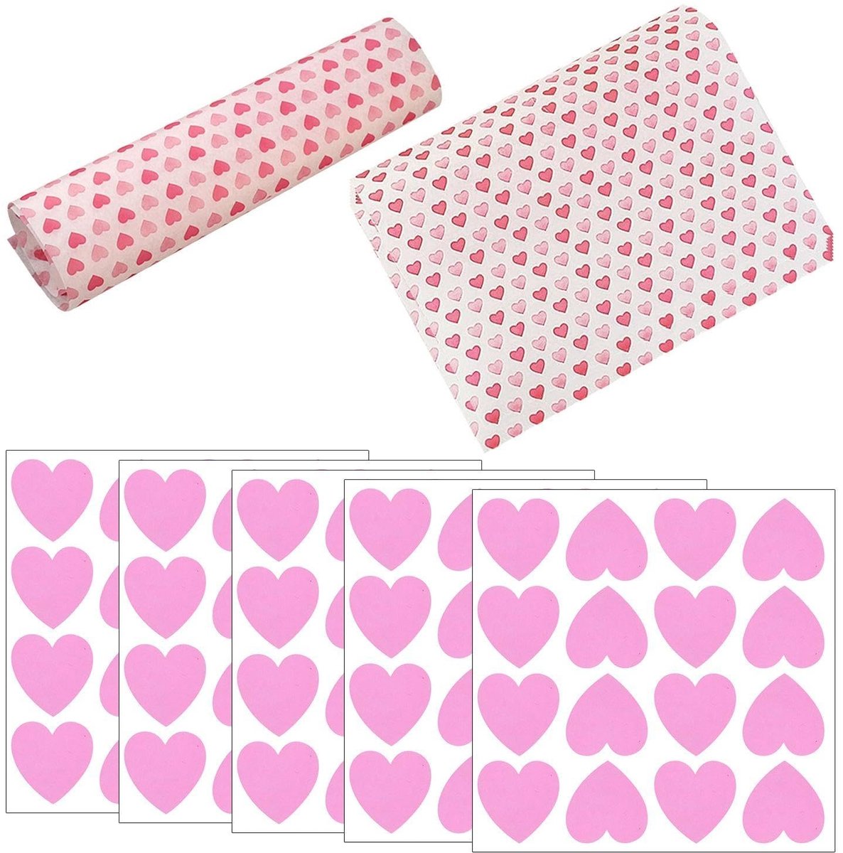 Dailygoods- Inpakpapier Roze - Waterdicht Waspapier - 50 Vellen - Hartstickers - Voor Gebak/Snoep - 25 x 21,5 cm - Cadeaupapier