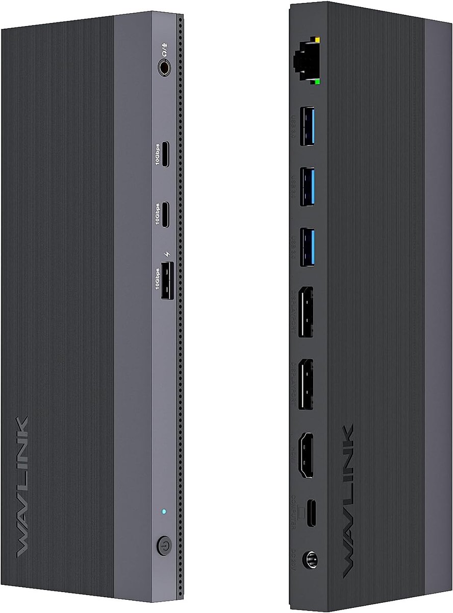 Thijox - 12-in-1 USB-C Docking Station met 100W Power Delivery, 2DP + HDMI, 4 USB-A, 2x 10 Gbps USB-C Gigabit Ethernet, Triple Display Laptop Dock voo