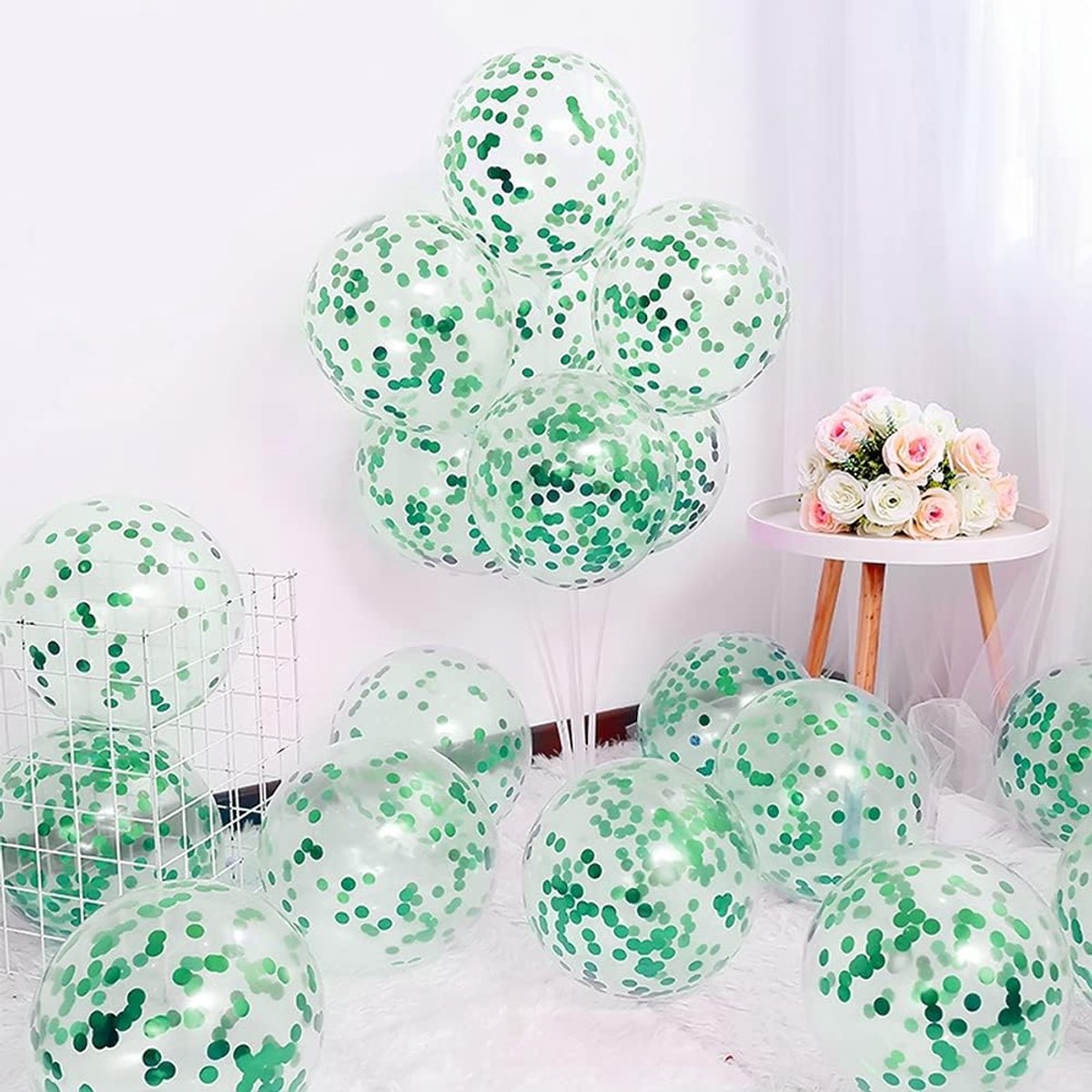 Unisun Confetti Balloons, 20pcs Green Sequin Balloons Set 12" Inch Latex Party Balloon for Birthday Wedding Baby - ShopVlot