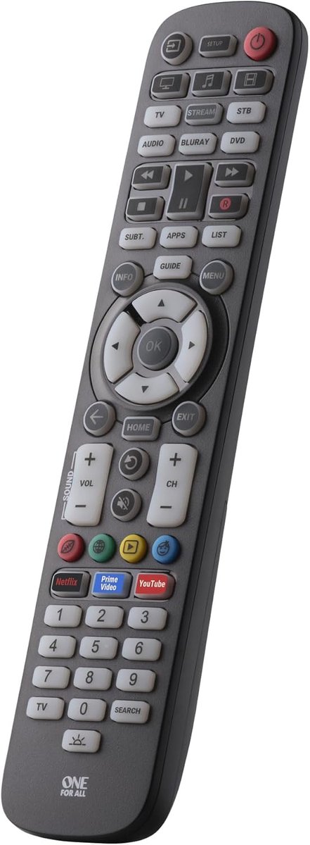 Thijox - Universele Afstandsbediening voor TV, Audio en Multimedia - One For All URC 3661 - Zwart - Bedien tot 4 Apparaten - Eenvoudige Instelling met