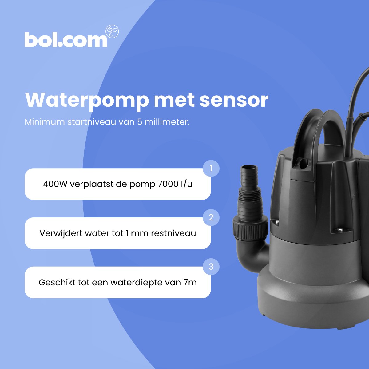 123® Vlakzuigende Dompelpomp 7000 l/u – Zwembad leegpompen – Dweildroog tot 1 mm – Automatische Watersensor – Kelderpomp tegen Wateroverlast – Vlakzuigpomp voor Kelder, Zwembad en Vijver – foto 2