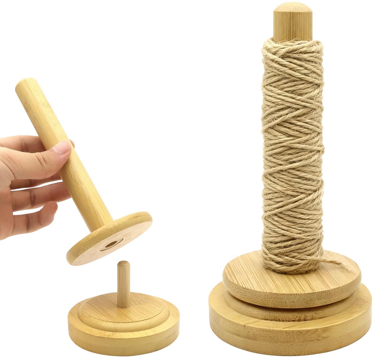Wolwikkelaar van bamboehout, draaibare wolwikkelaar met kogellagers, wolhouder, draaibaar, stabiele garenhouder, breiaccessoires, haakaccessoires, handgemaakte organizer, cadeau-idee