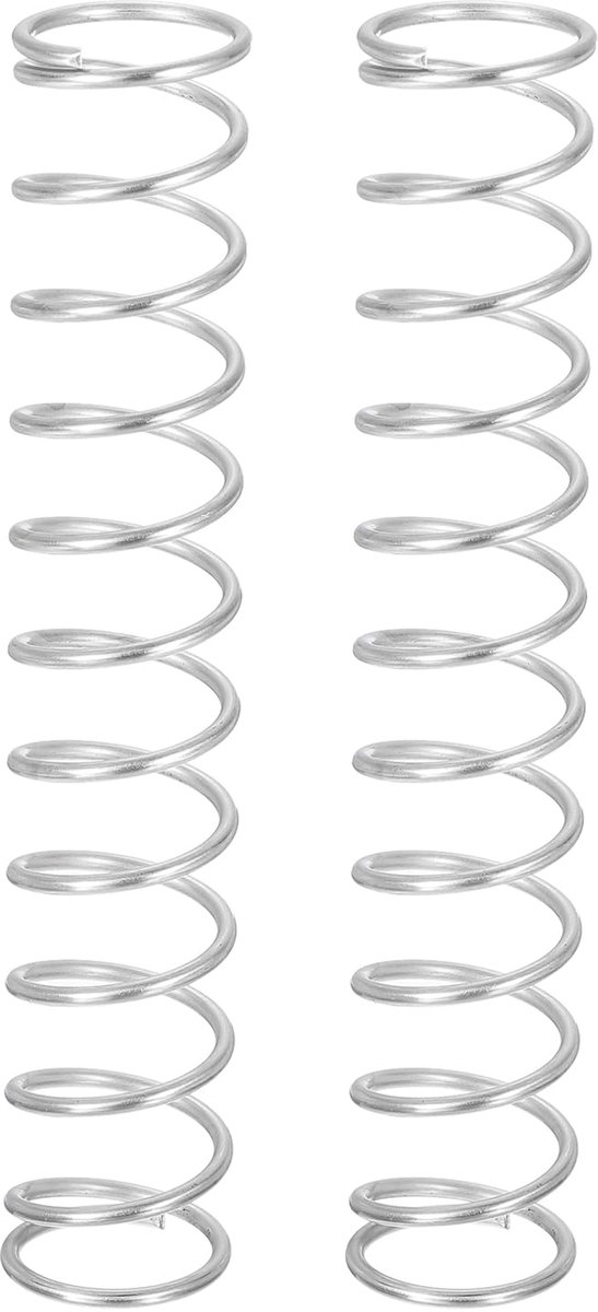 2 stuks drukveren, draaddiameter 1,6 mm x OD 18 mm x lengte 100 mm verlengveer, roestvrij staal, 304 drukveren, balpen voor thuisreparaties, zilver
