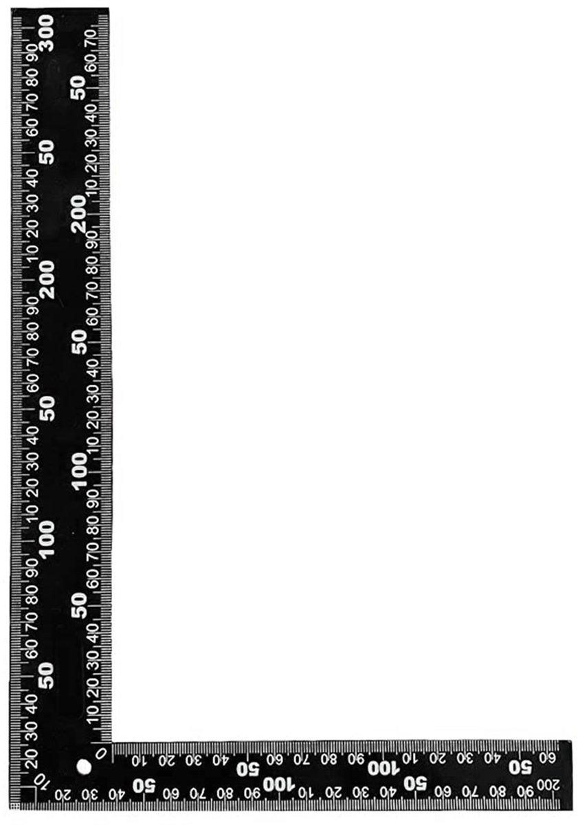 liniaal in L-vorm, van roestvrij staal, 200 x 300 mm, timmermanshoek van staal, rechte hoek van 90 graden, liniaal voor timmerlieden, houtbewerking, bouw
