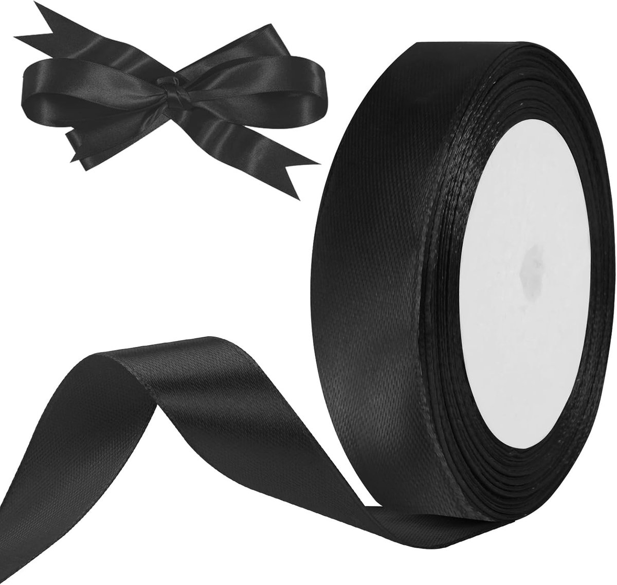 Zwarte Satijnen Ribbons van 20mm voor Decoratie, Cadeauverpakking, Bruiloften en Feesten, Ideaal voor Kerst en Creatieve Projecten