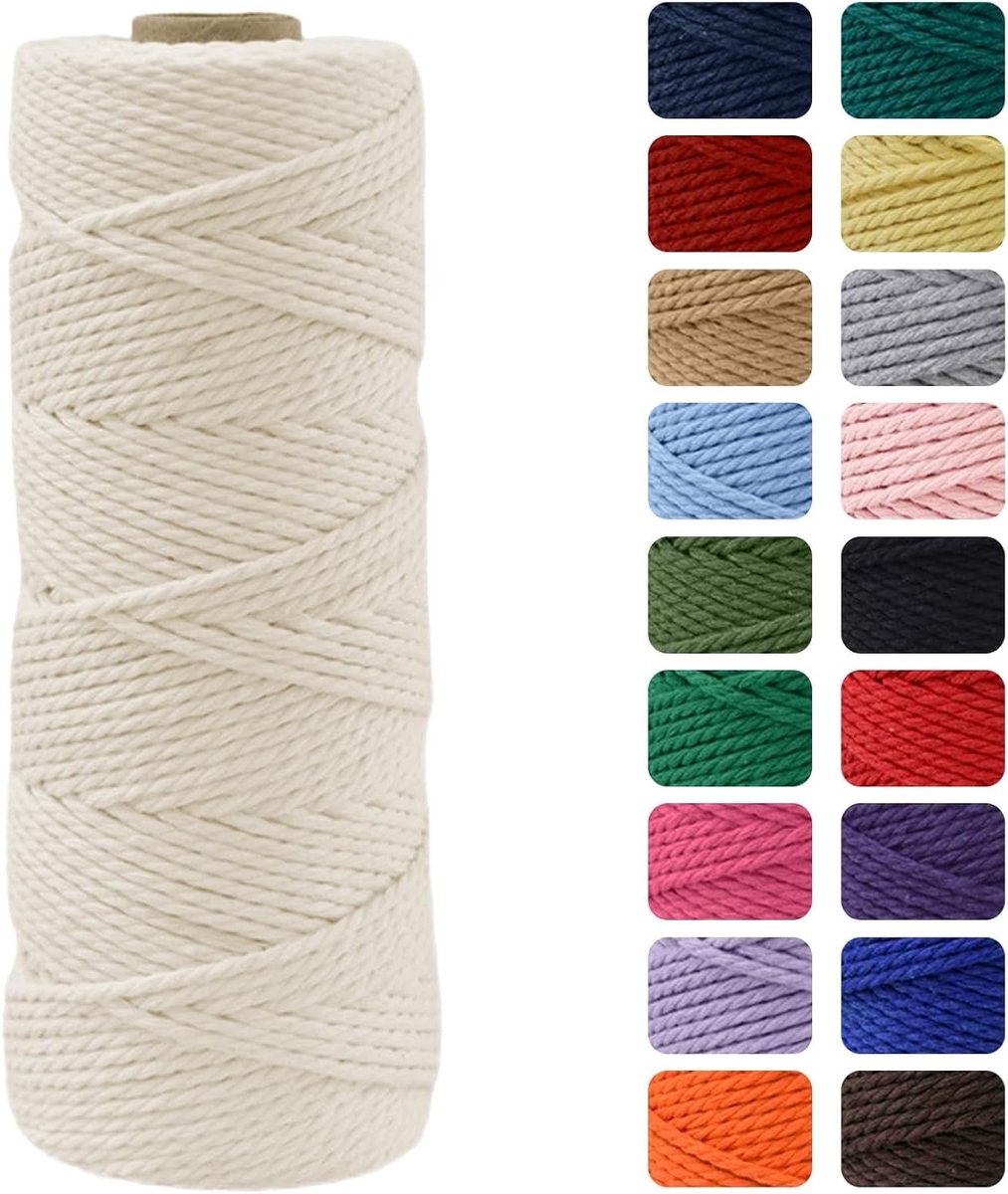 Natuurlijke 2mm Macrame Touw voor DIY Projecten, Cadeauverpakking en Decoraties - 100m Chemievrij Katoen Touw