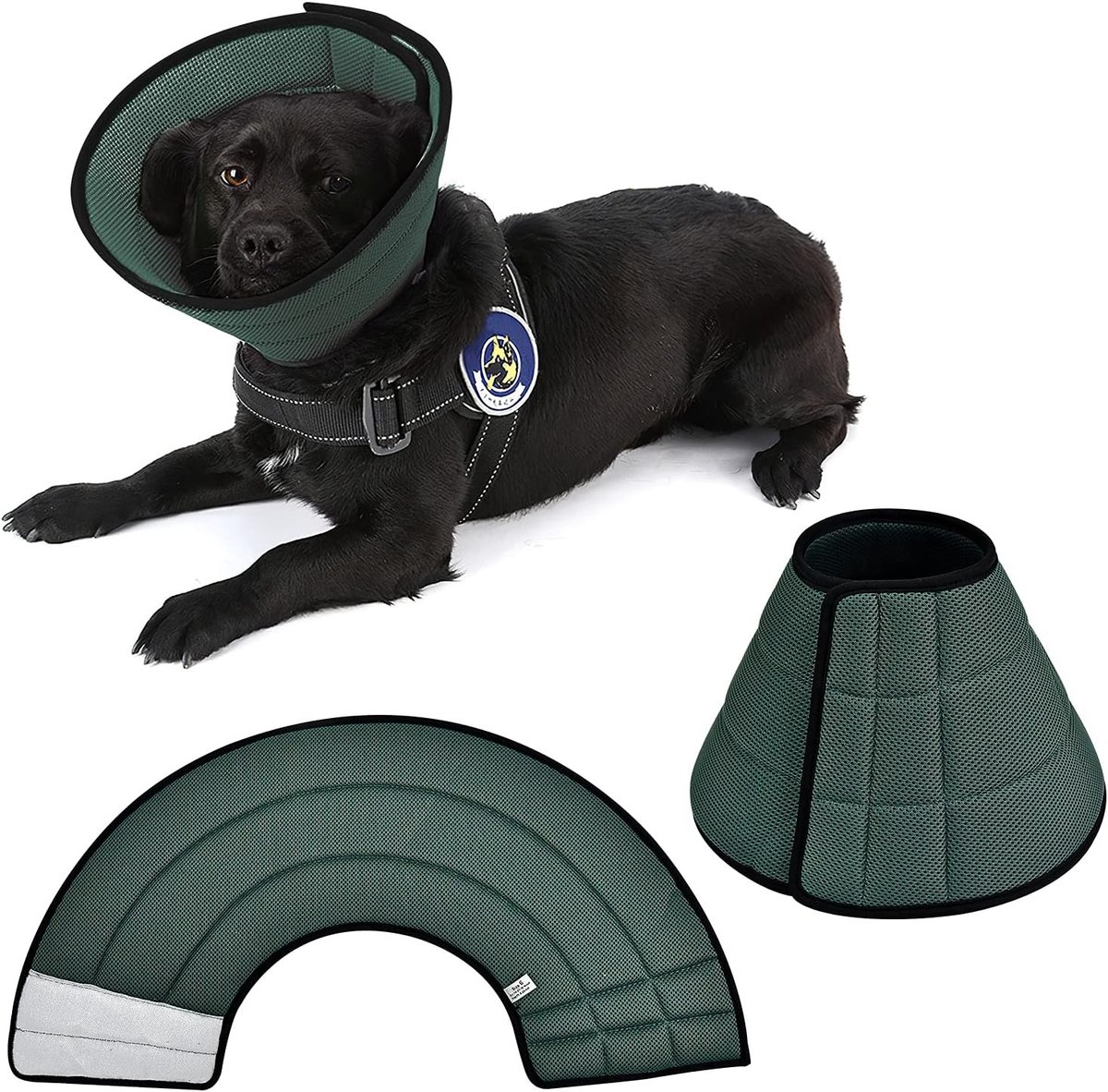 Verstelbare Mesh Elizabethaanse Halsband voor Honden, Katten en Konijnen - Ademend, Zacht en Genezing Versnellend, Anti-Bijten en Anti-Likken, Gemakkelijk Voeden en Drinken (Grijs Groen)