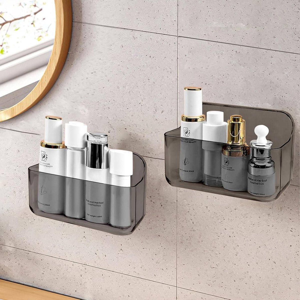 Praktische Badkamer Plank Zonder Boren, 2 Stuks Wandplank voor Shampoo en Douchegel, Zelfklevende Organizer voor Badkamer en Keuken