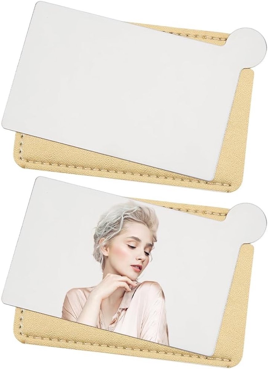 Compacte Rechthoekige Handspiegel Set van 2 - RVS Schokbestendig Reiskosmetiekspiegels met PU Leren Etui voor Mannen en Vrouwen, Ideaal voor Buitenactiviteiten en Kamperen