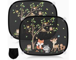 Thijox - Zonwering Auto Baby UV-Bescherming 45x36,5 cm - Schattige Bosdieren - 2 Stuks met 8 Zuignappen - Perfect voor Kinderen en Peuters