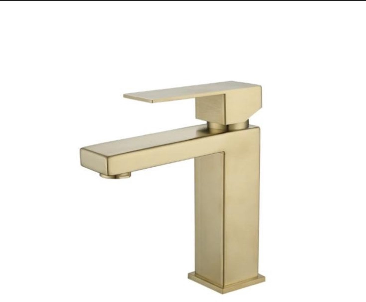 ZIMMER Wastafelkraan FINO Goud – Square Design – Koud & Warm Water – Massief Messing – Keramisch Binnenwerk