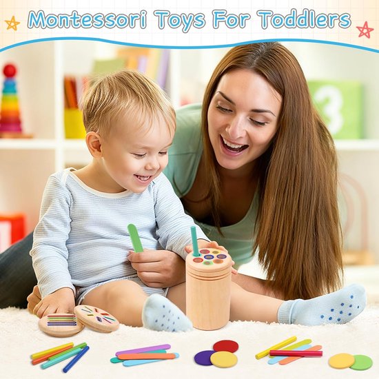 Montessori Speelgoed vanaf 1 jaar, 3-in-1 houten houten speelgoed vanaf 1, 2, 3 jaar, Montessori peuterspeelgoed, sensorisch, kinderspeelgoed, motoriekspeelgoed, baby, educatief speelgoed, cadeau — afbeelding 4