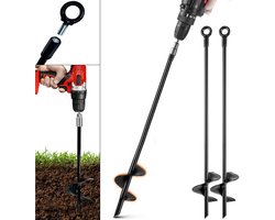 Set van 2 Grondankers - 46cm Zware Uitvoering - Grondpen met 7cm Spiraalblad - Stormbeveiliging voor Trampoline, Speeltoestel, Carport & Partytent - Massief Staal - Inclusief Afneembare Oogringen - Zwart