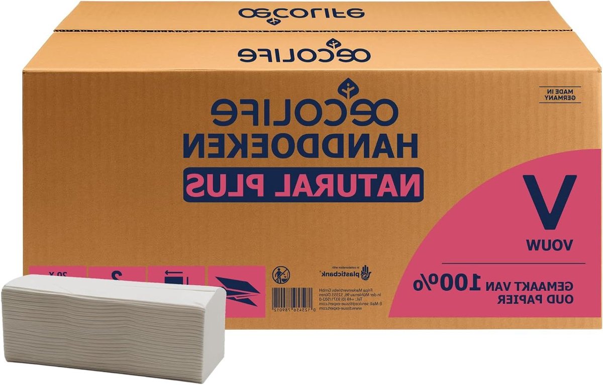 Papieren handdoeken - Vouwhanddoeken - Hygiënisch drogen - Milieuvriendelijk oud papier - 3000 vellen - Wit
