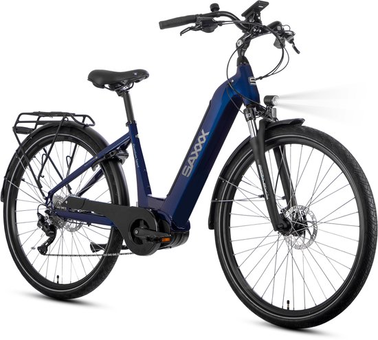 SAXXX 28 inch Lage Instap Elektrische Fiets - 250W Middenmotor - 540Wh Geïntegreerde Lithium Accu - Tot 100km Actieradius - SHIMANO Deore 10 Versnellingen - 95% Vooraf Geassembleerd - Hydraulische Schijfremmen - nachtblauw