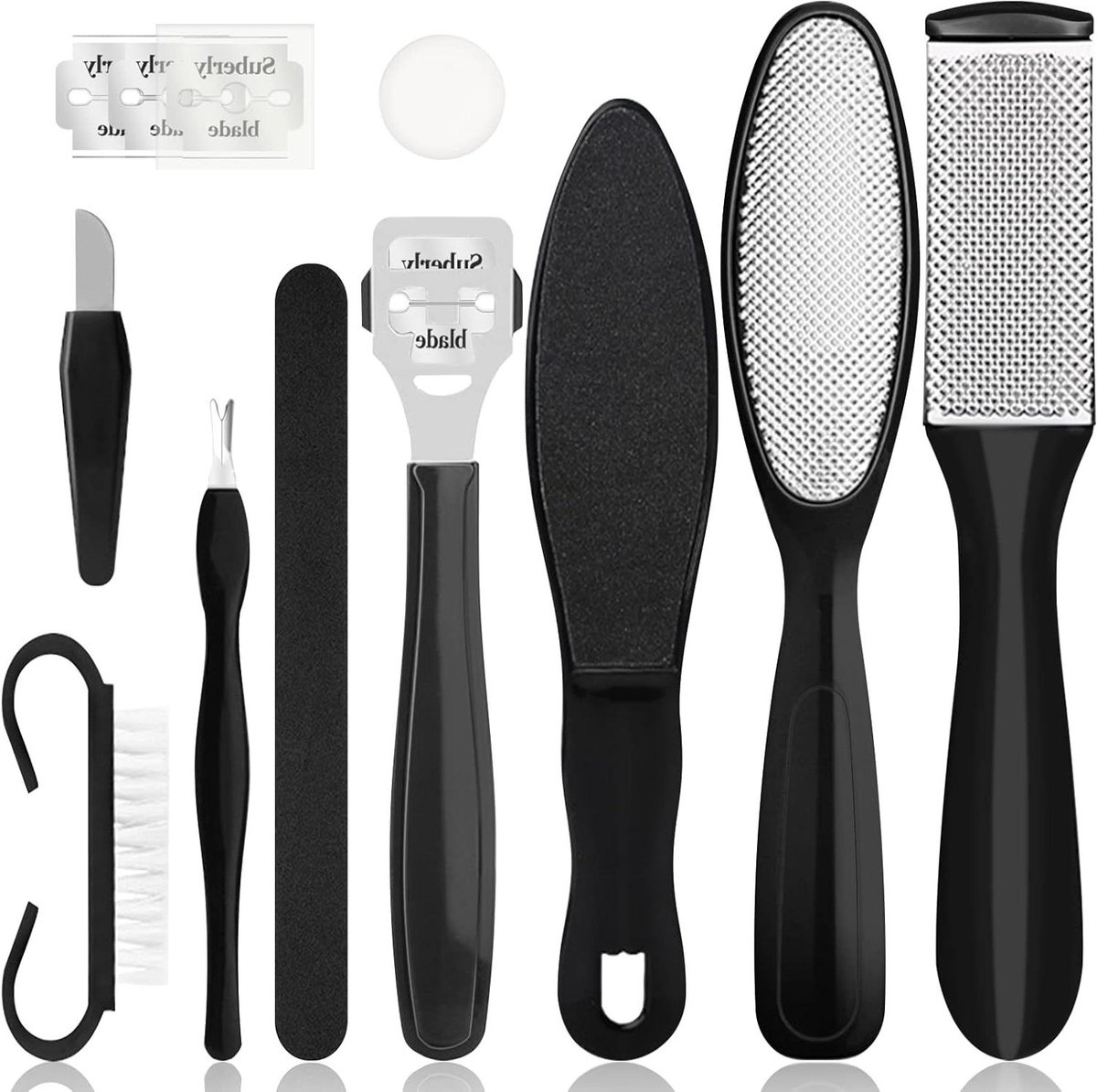 Voetvijl Set - Eeltverwijderaar Set - Voetverzorging Thuis - 10-in-1 Professionele Kit - Roestvrij Staal - Zilver