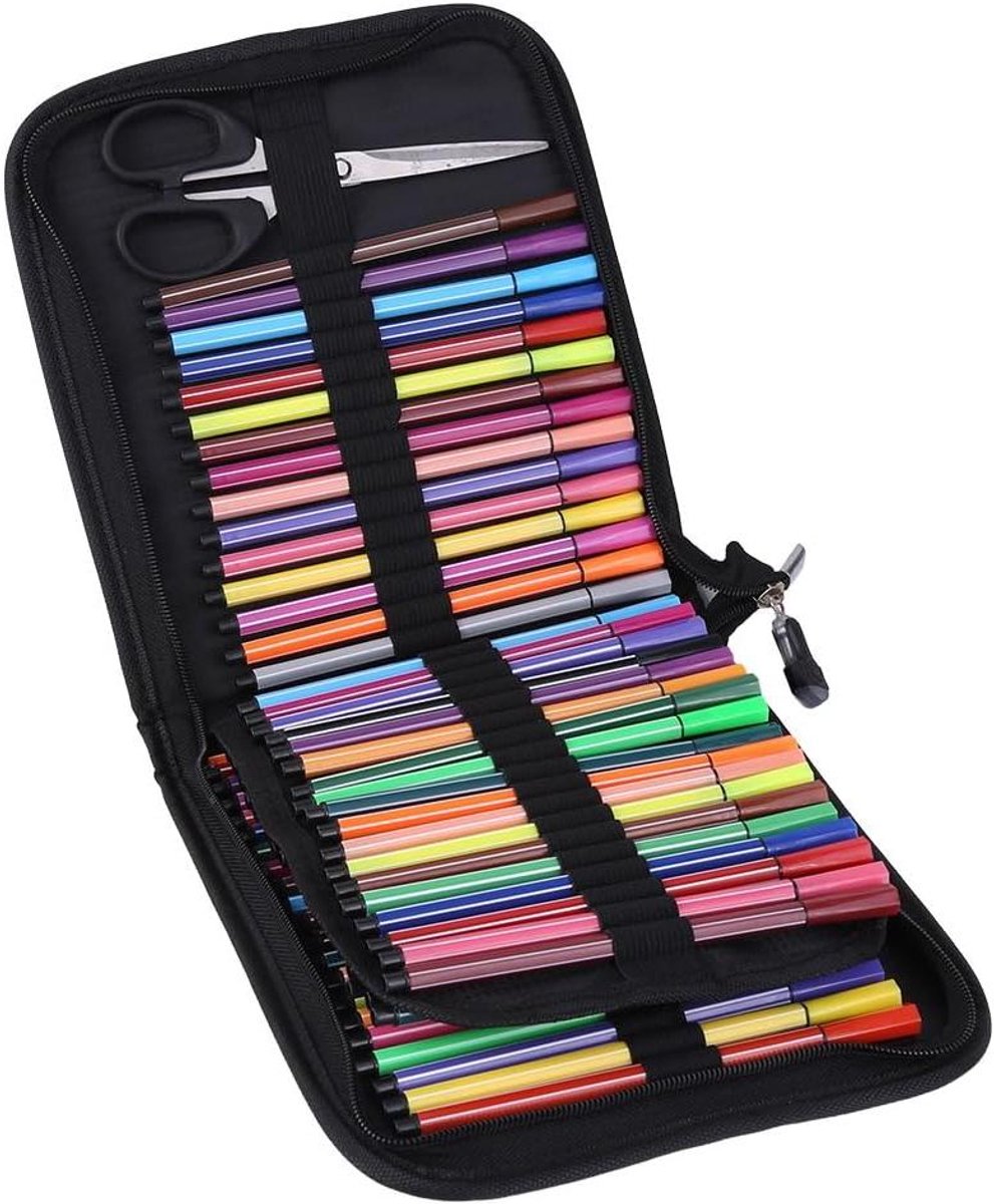 Opvouwbaar Etui - Pennendoos Teken - Potloden Opbergen - 72 Vouwtassen - 23 x 21 cm - Zwart