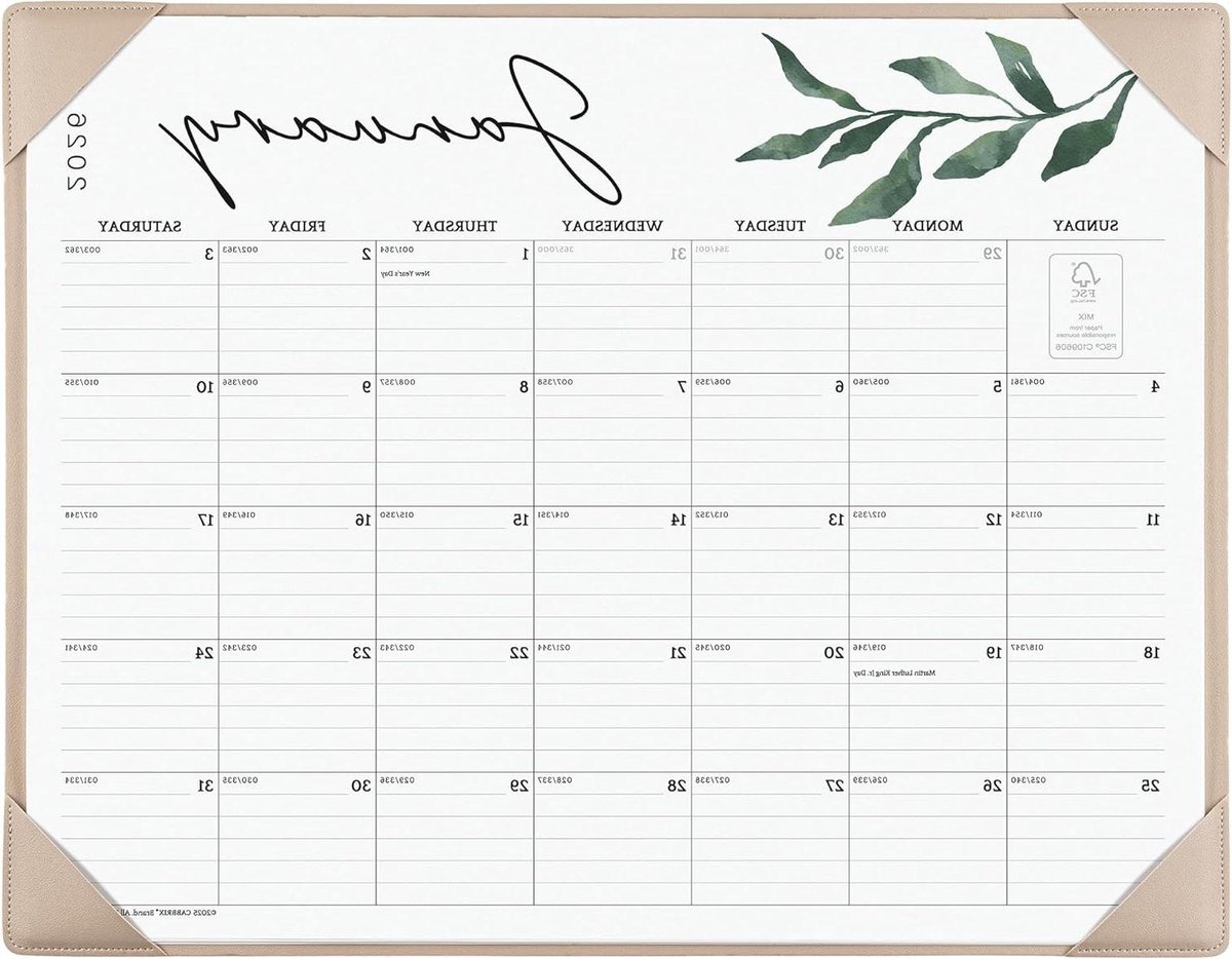 Grote bureaukalender - Bureaumat kalender - Planning maken - Dubbellaags PU-leer - 50 x 48 cm - Abrikoos