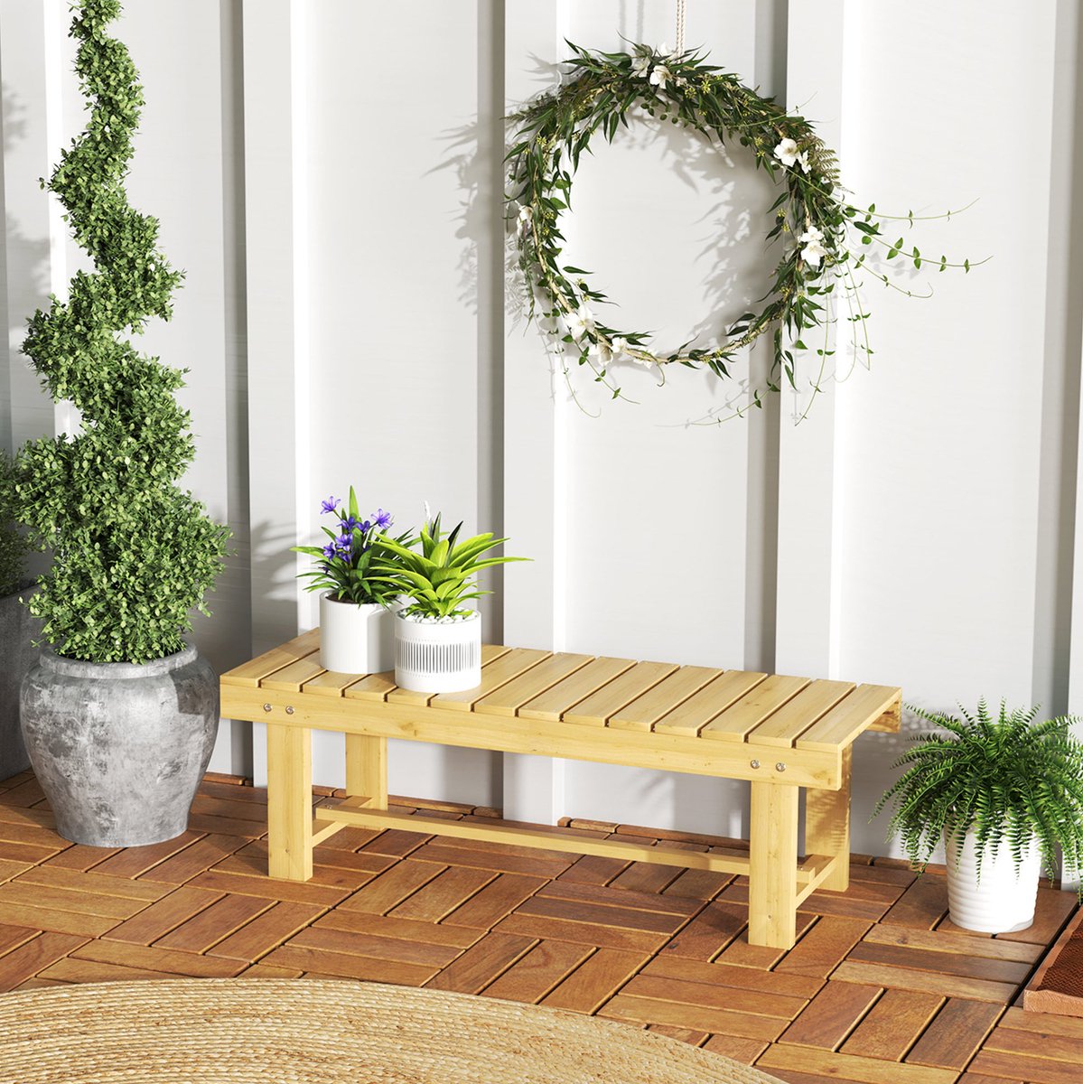 MEUNIQ 2-zits tuinbank 110 x 38 x 35 cm van hout, waterbestendige afwerking, belastbaar tot 250 kg, voor balkon tuin en terras, naturel