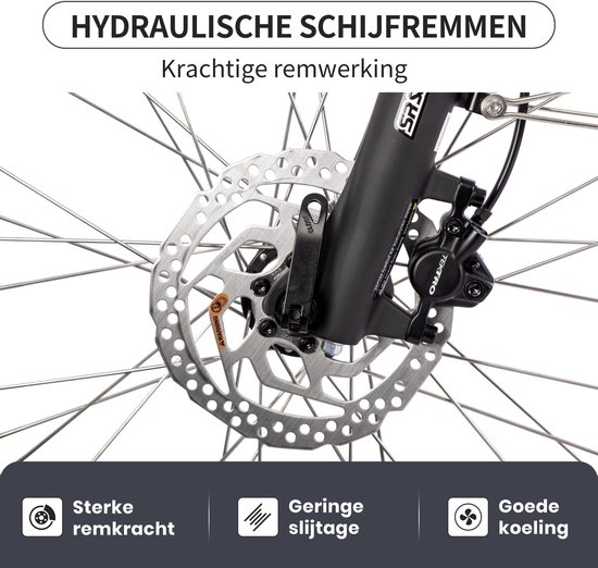 SAXXX 28 inch elektrische fiets - Trekking E-bike - 250W middenmotor - 80Nm koppel - 36V 540Wh lithium accu - tot 110 km actieradius - SHIMANO Deore 10 versnellingen - CST anti-lek banden - hydraulische schijfremmen - zwart van Saxxx — afbeelding 5