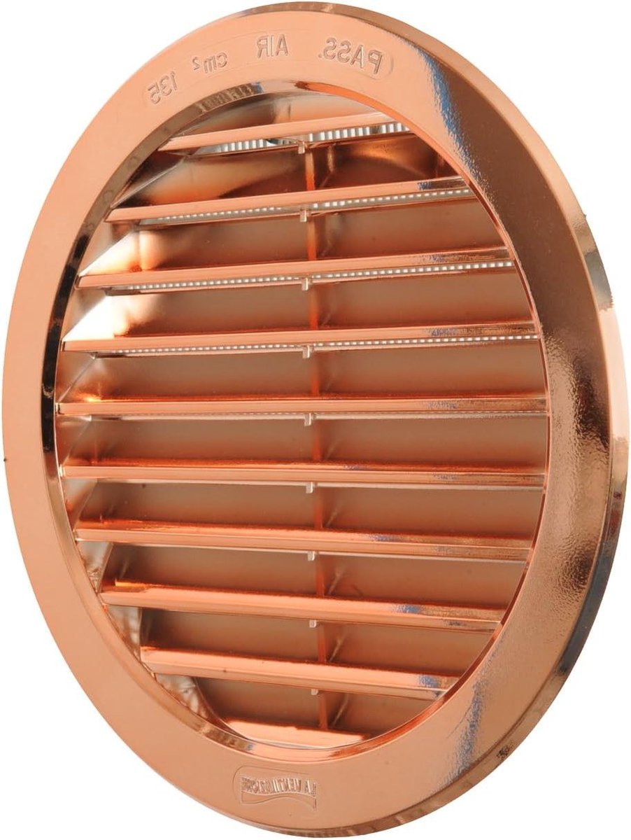 Inbouwrooster Rond - Ventilatierooster Kunststof - Ventilatie Verbeteren - Met Insectengaas - Ø 190 mm - Koperlook