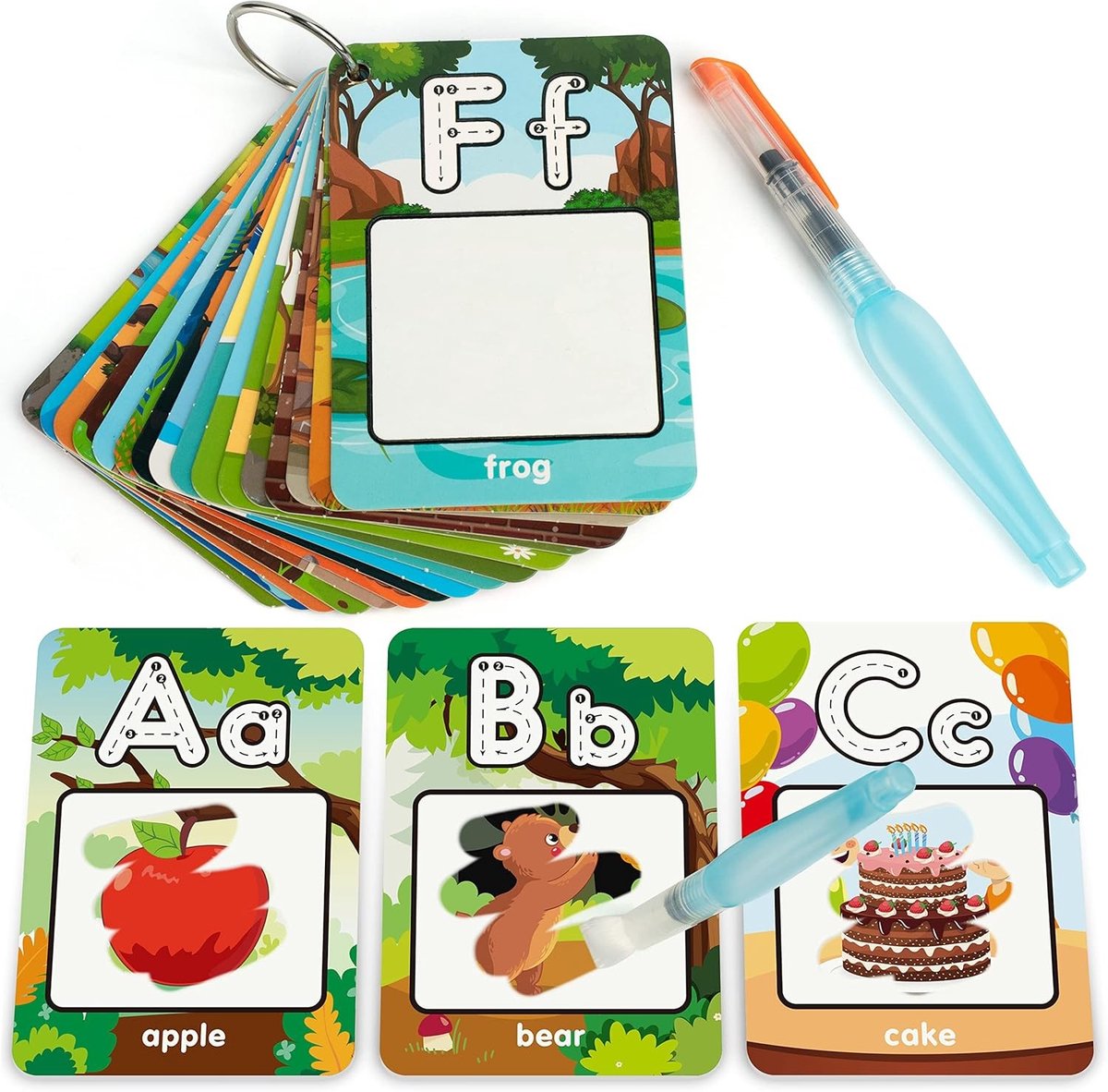 Educatieve Waterverfkaarten voor Kinderen, Aqua Schilderen met 26 Letters en Woorden, Creatieve Doodle Flashcards voor Peuters en Kleuters van 3 tot 5 Jaar