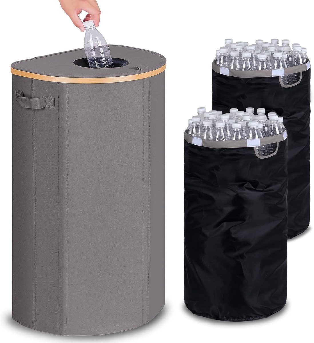Grote Opbergcontainer met Deksel van 100 Liter, Ideaal voor Flessen en Glasafval, Inclusief Twee Draagzakken en Handige Opening voor Keukengebruik