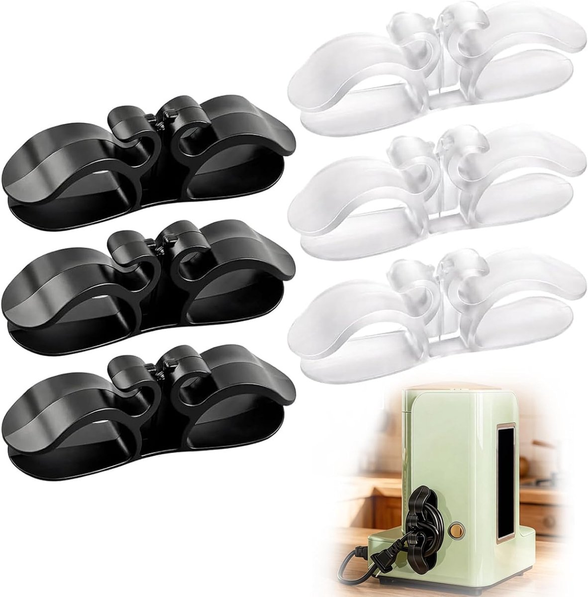 SnelShoppen - Set van 6 kabelorganizers voor apparaten, zelfklevende kabelclips en kabelhouder voor keukenapparaten zoals mixer, rijstkoker, airfryer,