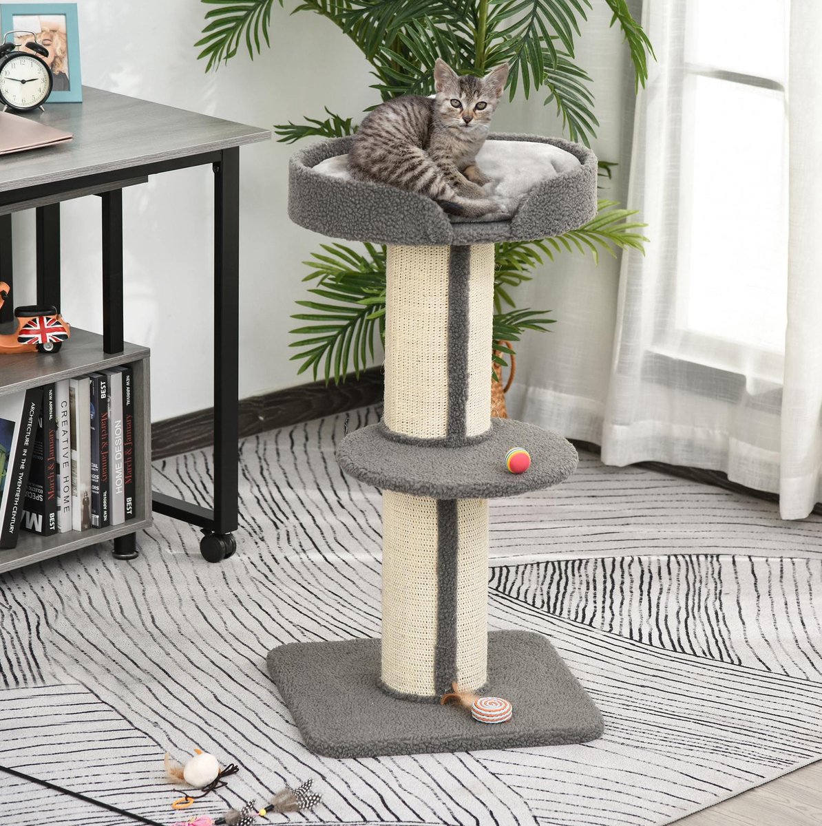 HAUSS SPOLE Krabpaal – 45 x 45 x 91 cm – Sisal En Polyester – Grijs – Met Platformen En Uitneembaar Kussen Voor Krabben En Rusten