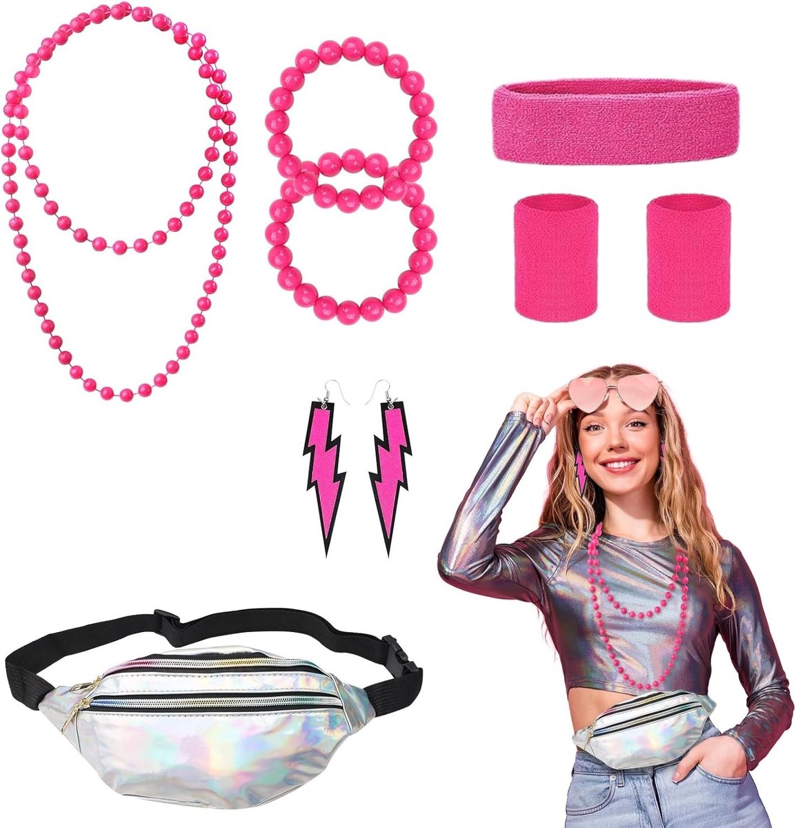 80s Kostuumaccessoires voor Feestjes - Neon Jurken, Belly Bags, Hoofdbanden, Sieraden en Meer voor Vrouwen en Kinderen