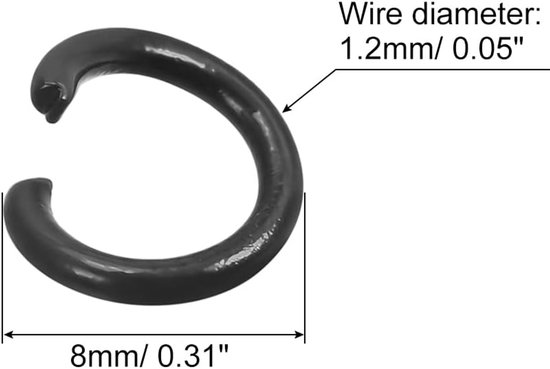 100 stuks open springringen, 8 mm, kleurrijke O-ring, connectoren voor knutselen, kunsthandwerk, sieraden maken, koolstofstaal, zwart — afbeelding 4