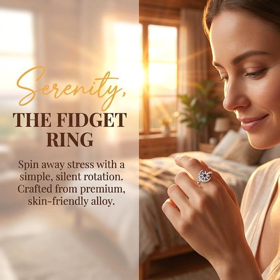 6PCS Angst Ring voor Vrouwen, Zilveren Fidget Ring voor Tienermeisjes, Verstelbare Open Spinner Ringen voor Angst Vrouwen Dochter, Verstelbare Fidget Ring voor Anti-Stress - Star Moon Finger Spinner — afbeelding 2