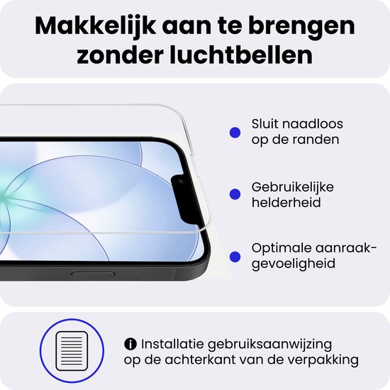 Close-up van een iPhone met screenprotector, naadloos op de randen, optimale aanraakgevoeligheid.